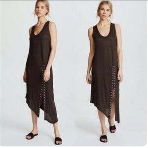 IRO Karossi Charcoal Linen Lace Up Midi Dress Asymmetrical Hem NWT M